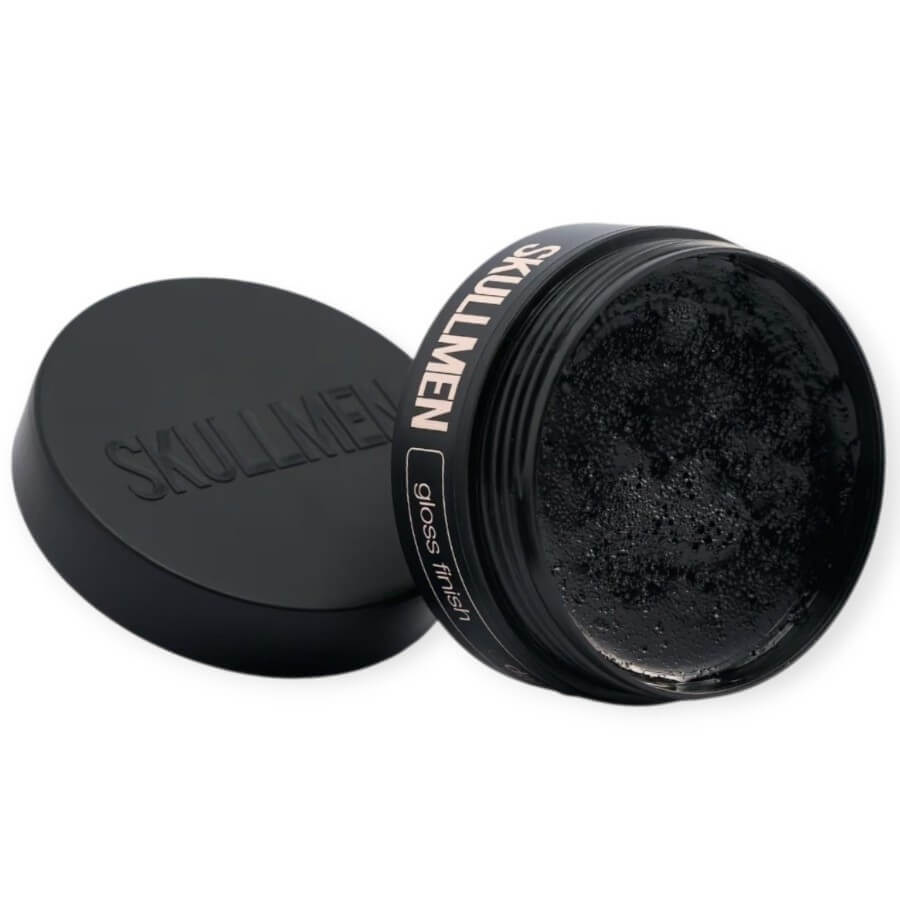 Skull Men Gloss Finish Dark Extra Pomade 100 ml pomada capilar abierta con pigmento oscuro para ayudar a disimular las canas